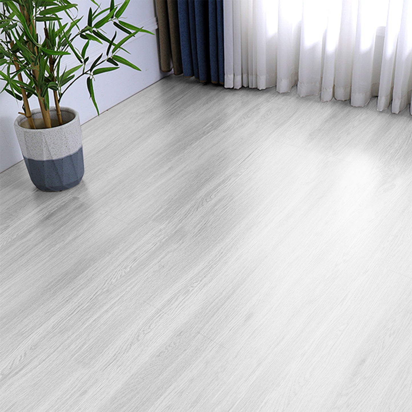 VEVOR Self Adhesive Vinyl Floor Tiles 390 X 23.6 Inch, 1.5mm Thick Peel & Stick, Light Gray Wood Grain DIY Flooring For Kitchen, Dining Room, Bedrooms & Bathrooms, Easy For Home Decor