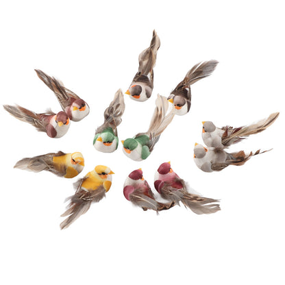 12Pcs Simulation Foam Bird Artificial Bird Decor with Clip Fixing Home Garden Plant Decoration