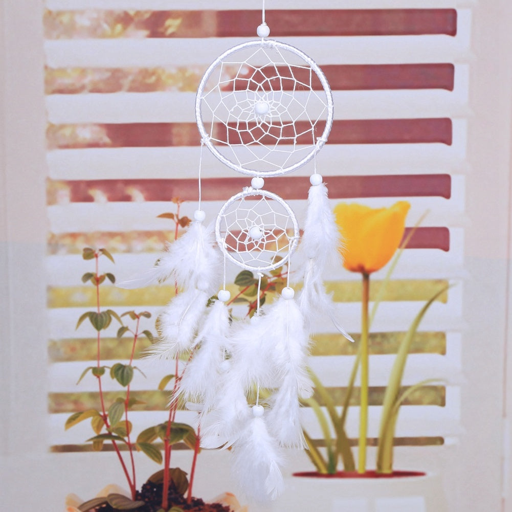 White Dreamcatcher Wind Chimes Indian Style Beads Feather Pendant Home Wall Window Decor