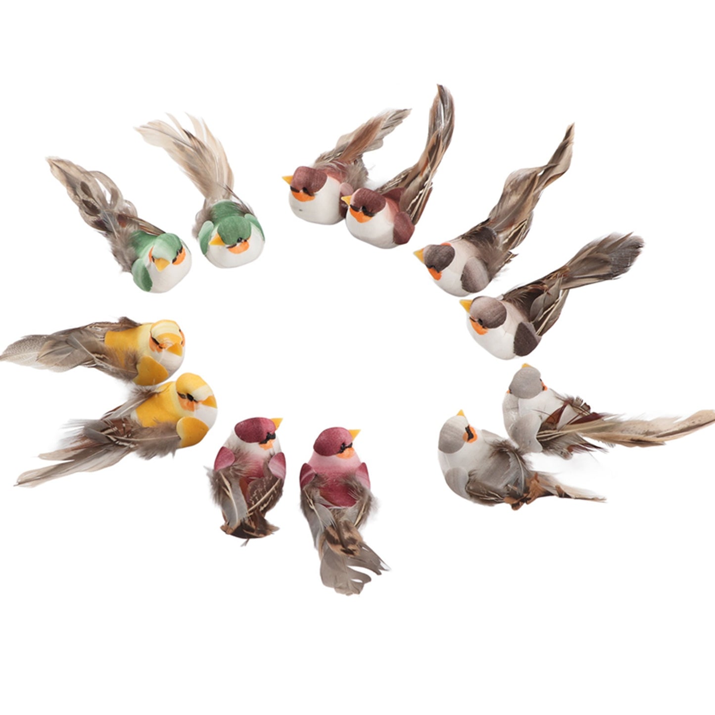 12Pcs Simulation Foam Bird Artificial Bird Decor with Clip Fixing Home Garden Plant Decoration