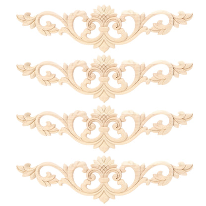 4Pcs Unpainted Wood Carved Applique Beautiful Carving Decal Garden Fence Furniture Decor 30x8cm