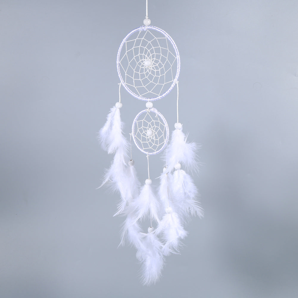 White Dreamcatcher Wind Chimes Indian Style Beads Feather Pendant Home Wall Window Decor