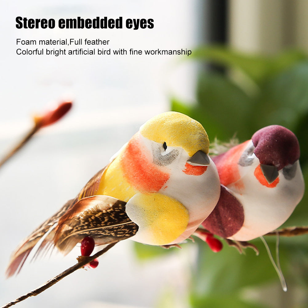 12Pcs Cute Artificial Bird Decor Simulation Bird DIY Decoration Ornament for Home Garden