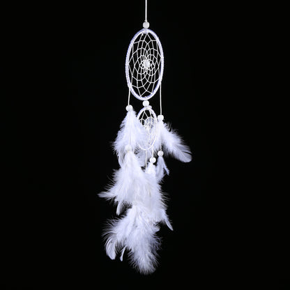 White Dreamcatcher Wind Chimes Indian Style Beads Feather Pendant Home Wall Window Decor