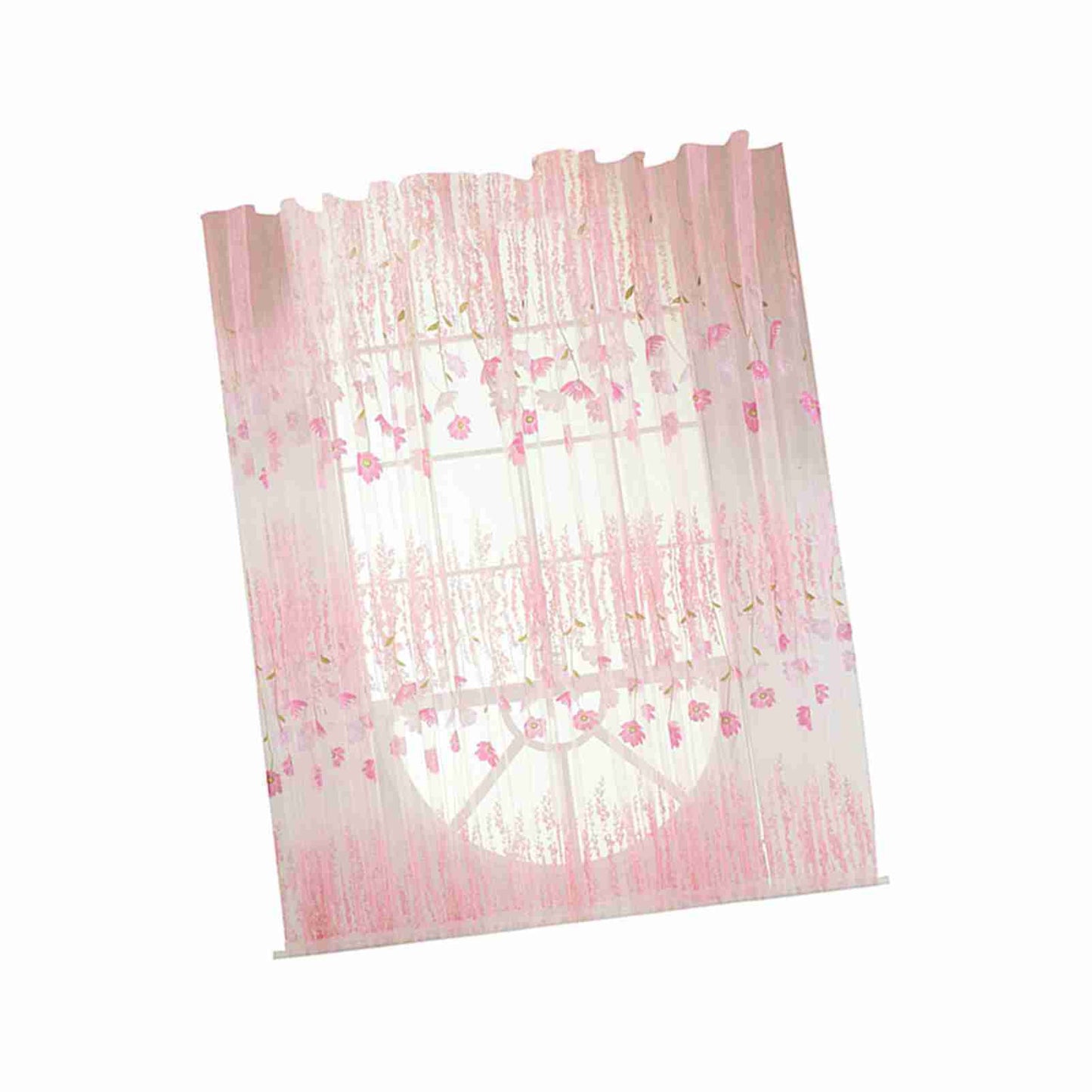 Polyester Floral Pattern Window Tulle Voile Curtain Bedroom Living Room Decor (Pink)