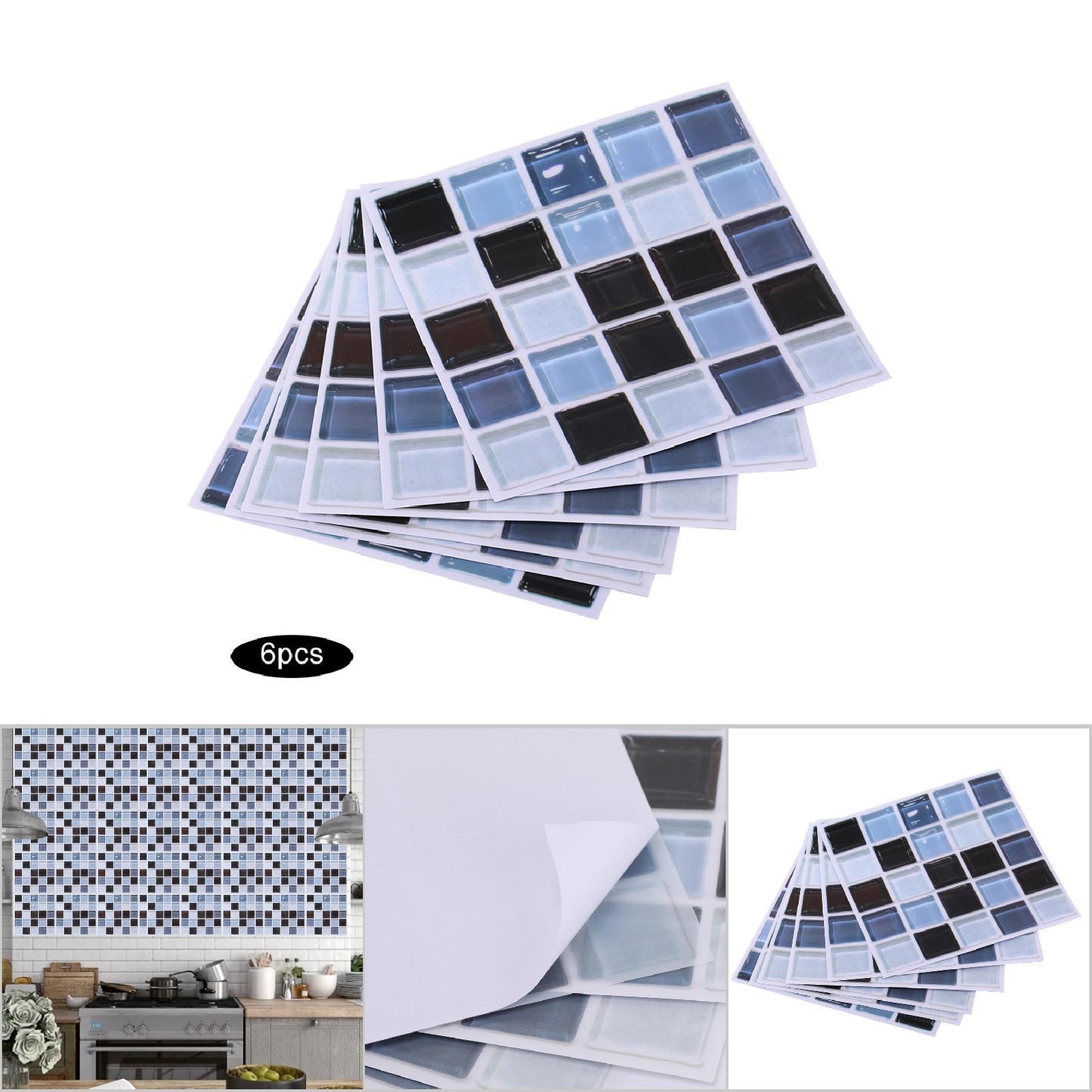 6Pcs Mosaic Self adhesive Wall Tile Sticker Kitchen Oil proof Stickers Bathroom Decor(FX705)