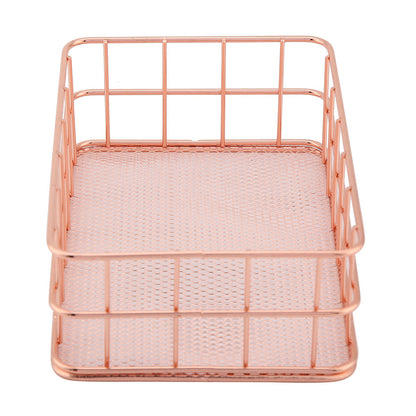 Rose Gold Iron Storage Basket Organizer Storage Holder Desktop Decor (C)