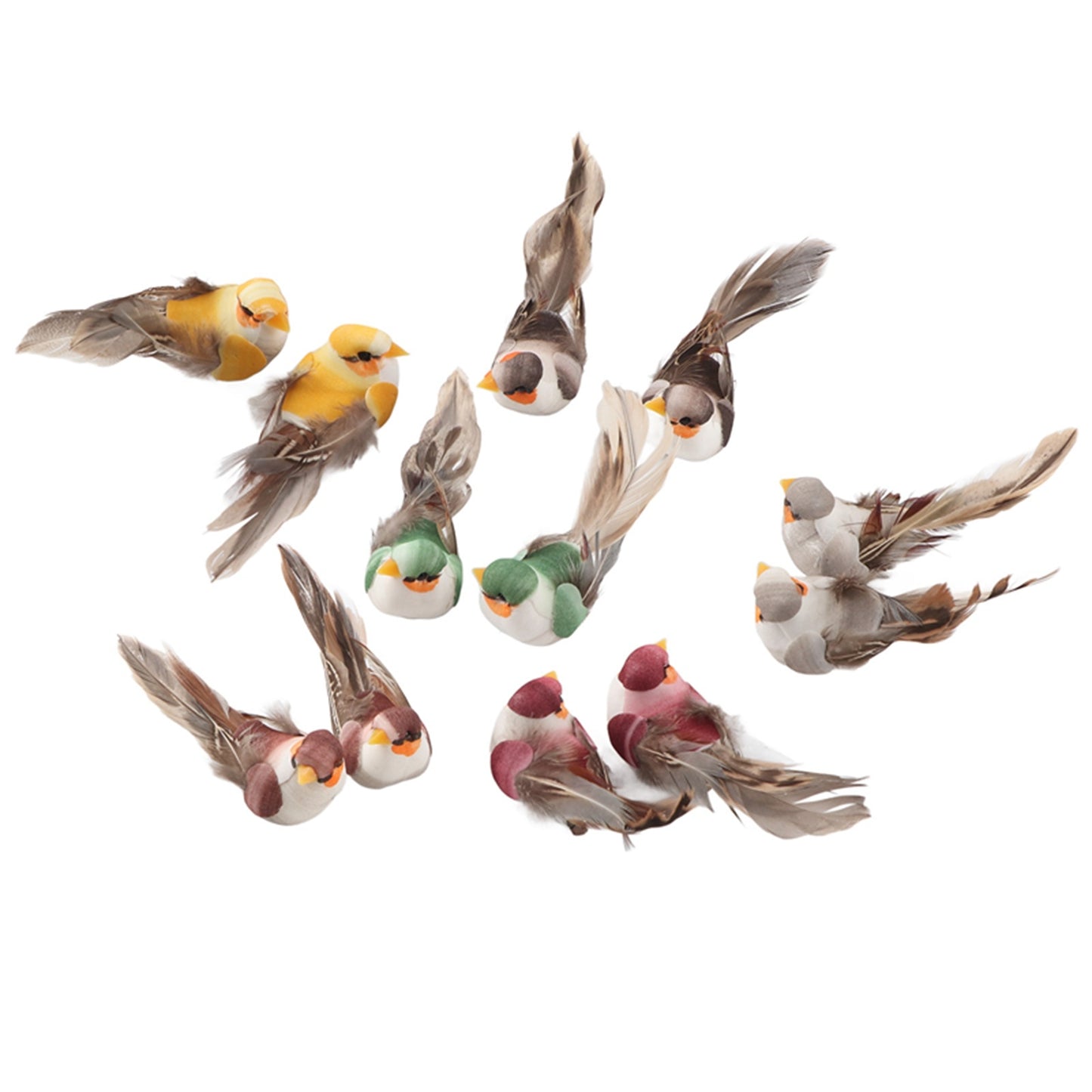 12Pcs Simulation Foam Bird Artificial Bird Decor with Clip Fixing Home Garden Plant Decoration