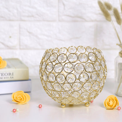 Crystal Tea Light Candle Holders Wedding Decor Table Centerpieces (Gold Diameter 15cm)