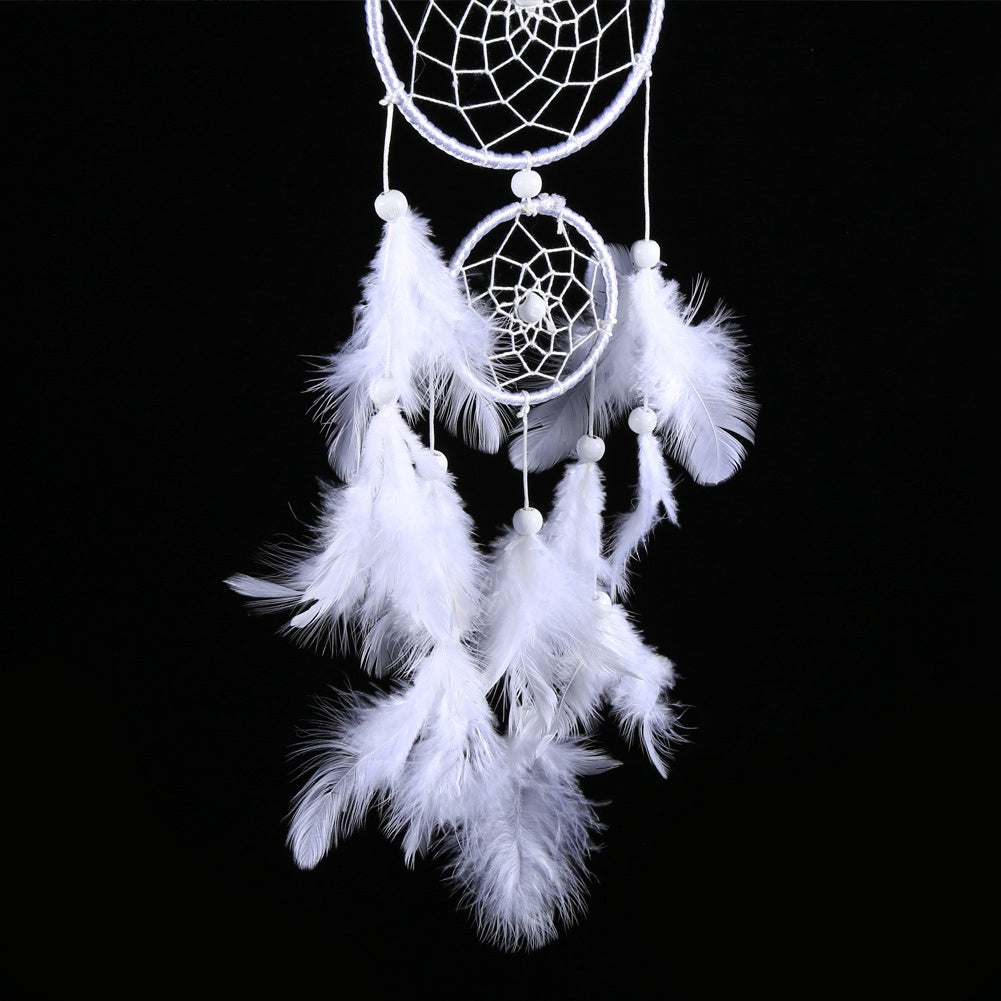 White Dreamcatcher Wind Chimes Indian Style Beads Feather Pendant Home Wall Window Decor