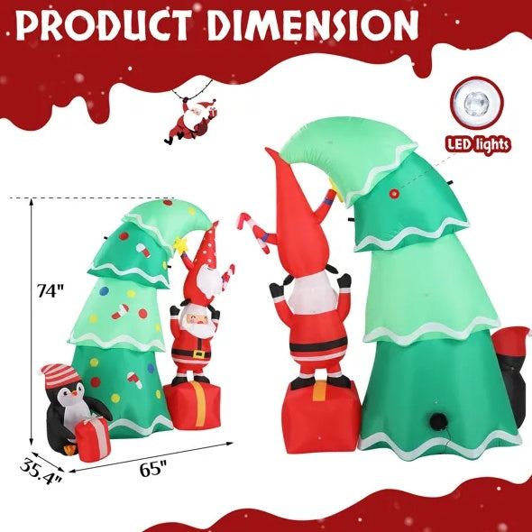 6 FT Lighted Christmas Inflatable Decoration, Inflatable Christmas Tree With Elf And Santa Claus, Funny Blow Up Yard Decorations With Built-in LED Lights For Holiday Party Front Yard Lawn Garden Decor