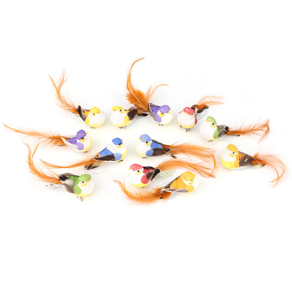 12Pcs Lovely Simulation Bird Tree Binding Artificial Bird Decor Craft for Plant Home Decoration