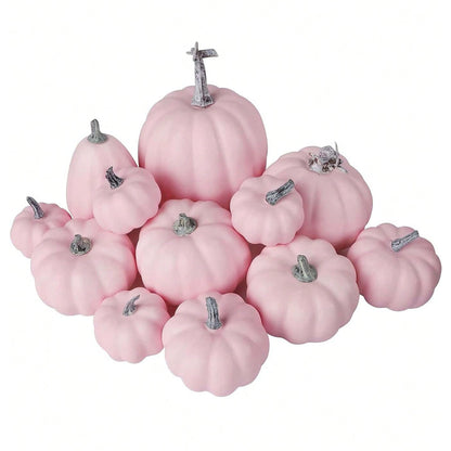 12PCS Artificial Pumpkins Pink Faux Pumpkins Decoration for Home Farmhouse Harvest Festival Decor Photo Props