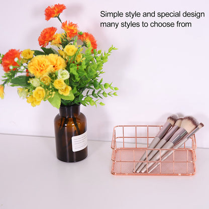 Rose Gold Iron Storage Basket Organizer Storage Holder Desktop Decor (C)