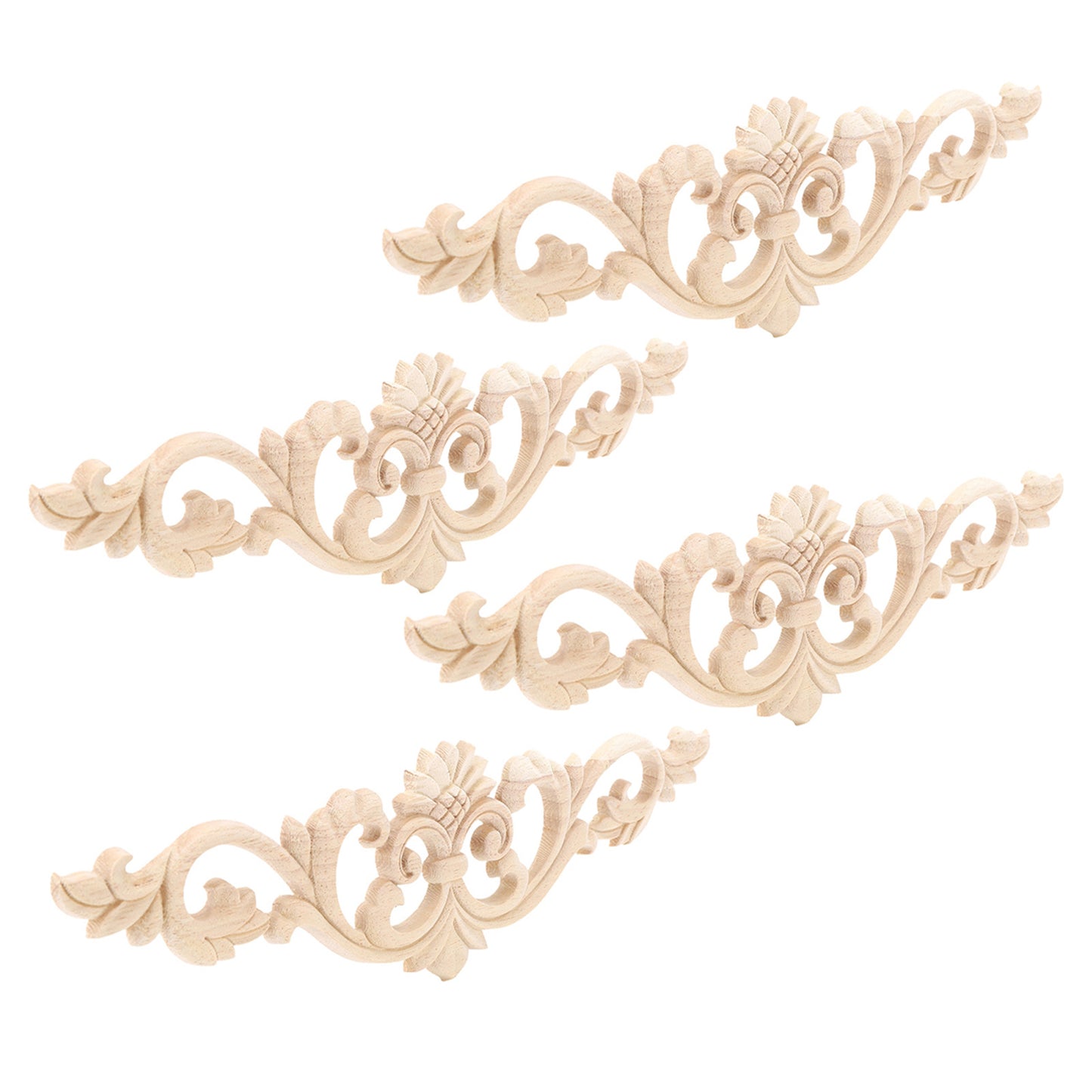 4Pcs Unpainted Wood Carved Applique Beautiful Carving Decal Garden Fence Furniture Decor 30x8cm